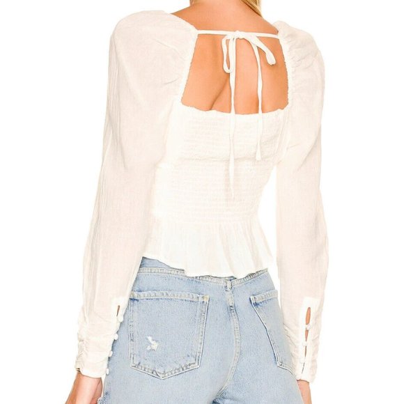 NEW NWT Free People Aurora Top Blouse Crop White Size M MSRP $98 - Picture 2 of 5